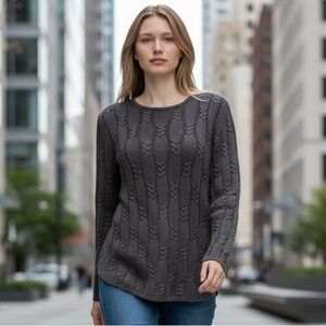 CARLISLE Dark Gray Cable Knit Angora Wool Blend Cable Knit Luxury Sweater Sz M